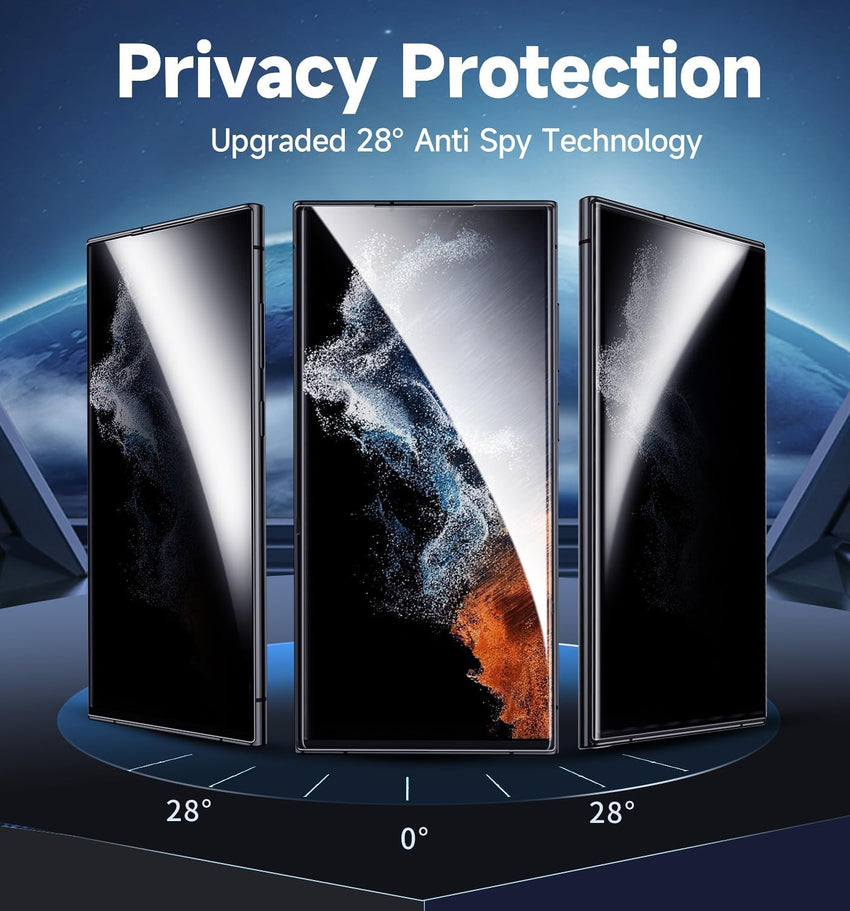MAGIC JOHN 2 Pack for Samsung Galaxy S22 Ultra Privacy Screen Protector [Ceramic film] Not Glass 6.8 inch,[100% Fingerprint ID Compatible] Anti Spy, Easy Installation Tray - 7DAY'S