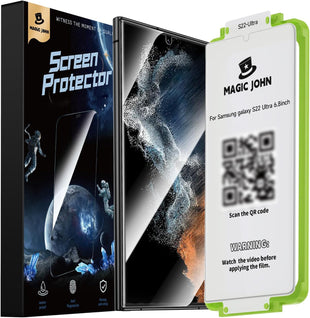 MAGIC JOHN 2 Pack for Samsung Galaxy S22 Ultra Screen Protector [Ceramic film] 6.8 inch,[100% Fingerprint ID Compatible] Easy Installation Tray, Shock-Resistant, 3D Curved, Bubble Free, Scratch Proof,