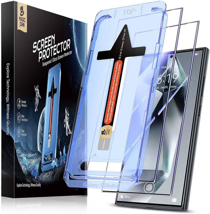 MAGIC JOHN 2 Pack for Samsung Galaxy S24 Ultra Tempered Glass Screen Protector, Auto Dust - Elimination Installation, Bubble Free, HD Clear, Easy Installation - 7DAY'S