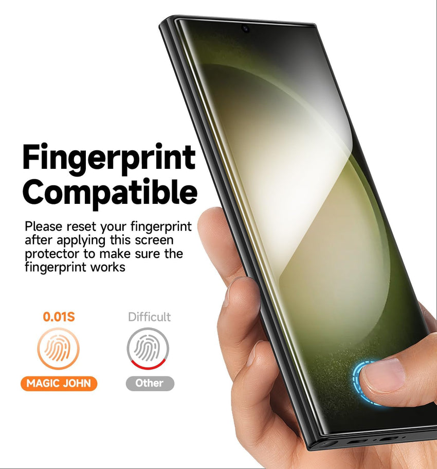 MAGIC JOHN 2 Pack Screen Protector for Samsung Galaxy S23 Ultra - Ceramic Film, Fingerprint ID Compatible, Easy Installation, Shock - Resistant, 3D Curved, Bubble Free - 7DAY'S