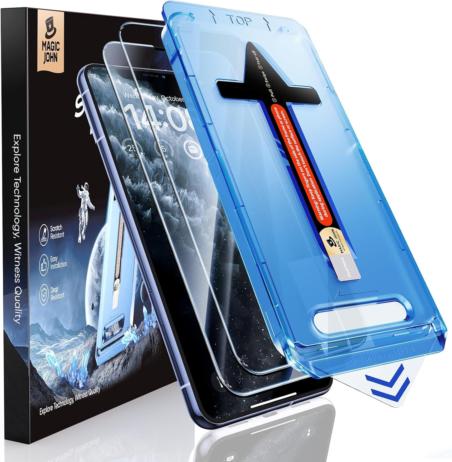 MAGIC JOHN 2 Pack Tempered Glass Screen Protector for iPhone 11 Pro/X/XS, Auto Dust - Elimination Installation, Bubble Free, HD Clear, Easy Installation - 7DAY'S