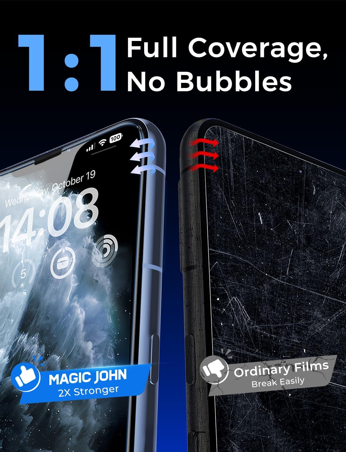 MAGIC JOHN 2 Pack Tempered Glass Screen Protector for iPhone 11 Pro/X/XS, Auto Dust - Elimination Installation, Bubble Free, HD Clear, Easy Installation - 7DAY'S