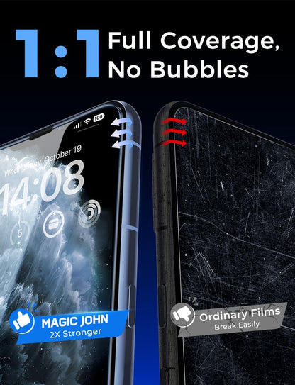 MAGIC JOHN 2 Pack Tempered Glass Screen Protector for iPhone 11 Pro/X/XS, Auto Dust - Elimination Installation, Bubble Free, HD Clear, Easy Installation - 7DAY'S