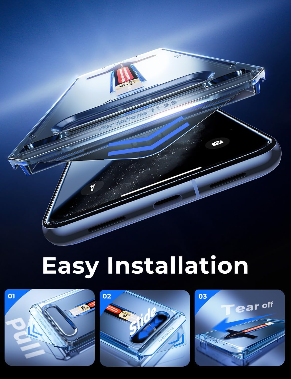 MAGIC JOHN 2 Pack Tempered Glass Screen Protector for iPhone 11 Pro/X/XS, Auto Dust - Elimination Installation, Bubble Free, HD Clear, Easy Installation - 7DAY'S