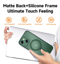 MAGIC JOHN for iPhone 13 Case/iPhone 14 Case(6.1 inch) [Compatible with Magsafe] [with Magnetic Metal Stand][Military Grade Shockproof][Anti Yellowing],Translucent Matte Back with Soft Edge,Black - 7DAY'S