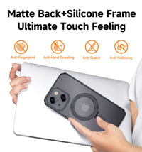 MAGIC JOHN for iPhone 13 Case/iPhone 14 Case(6.1 inch) [Compatible with Magsafe] [with Magnetic Metal Stand][Military Grade Shockproof][Anti Yellowing],Translucent Matte Back with Soft Edge,Black - 7DAY'S