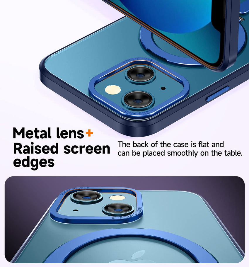 MAGIC JOHN for iPhone 13 Case/iPhone 14 Case(6.1 inch) [Compatible with Magsafe] [with Magnetic Metal Stand][Military Grade Shockproof][Anti Yellowing],Translucent Matte Back with Soft Edge,Black - 7DAY'S