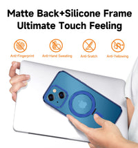MAGIC JOHN for iPhone 13 Case/iPhone 14 Case(6.1 inch) [Compatible with Magsafe] [with Magnetic Metal Stand][Military Grade Shockproof][Anti Yellowing],Translucent Matte Back with Soft Edge,Black - 7DAY'S