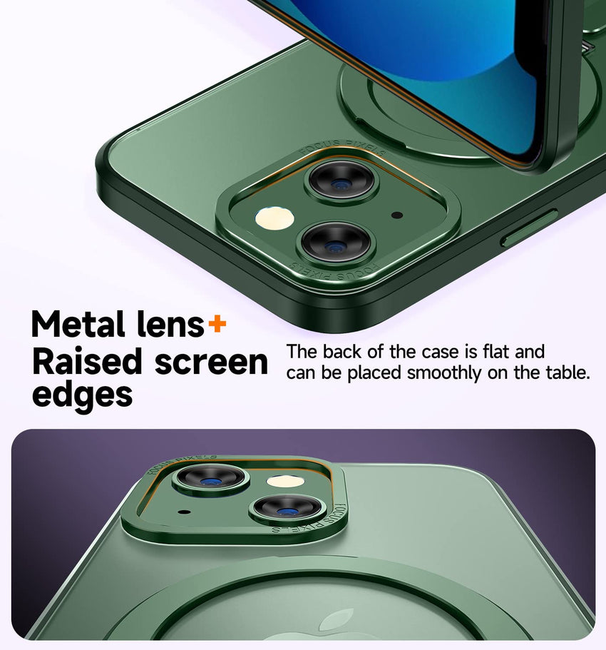 MAGIC JOHN for iPhone 13 Case/iPhone 14 Case(6.1 inch) [Compatible with Magsafe] [with Magnetic Metal Stand][Military Grade Shockproof][Anti Yellowing],Translucent Matte Back with Soft Edge,Black - 7DAY'S