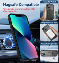 MAGIC JOHN for iPhone 13 Case/iPhone 14 Case(6.1 inch) [Compatible with Magsafe] [with Magnetic Metal Stand][Military Grade Shockproof][Anti Yellowing],Translucent Matte Back with Soft Edge,Black - 7DAY'S