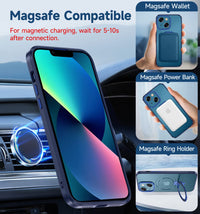 MAGIC JOHN for iPhone 13 Case/iPhone 14 Case(6.1 inch) [Compatible with Magsafe] [with Magnetic Metal Stand][Military Grade Shockproof][Anti Yellowing],Translucent Matte Back with Soft Edge,Black - 7DAY'S