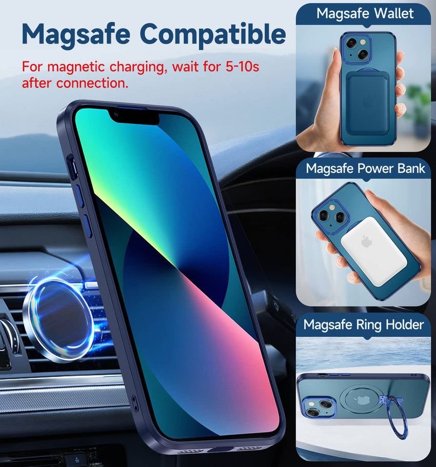 MAGIC JOHN for iPhone 13 Case/iPhone 14 Case(6.1 inch) [Compatible with Magsafe] [with Magnetic Metal Stand][Military Grade Shockproof][Anti Yellowing],Translucent Matte Back with Soft Edge,Black - 7DAY'S