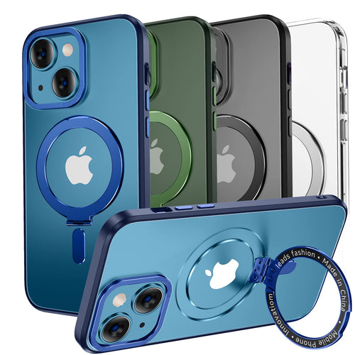 MAGIC JOHN for iPhone 13 Case/iPhone 14 Case(6.1 inch) [Compatible with Magsafe] [with Magnetic Metal Stand][Military Grade Shockproof][Anti Yellowing],Translucent Matte Back with Soft Edge,Black - 7DAY'S