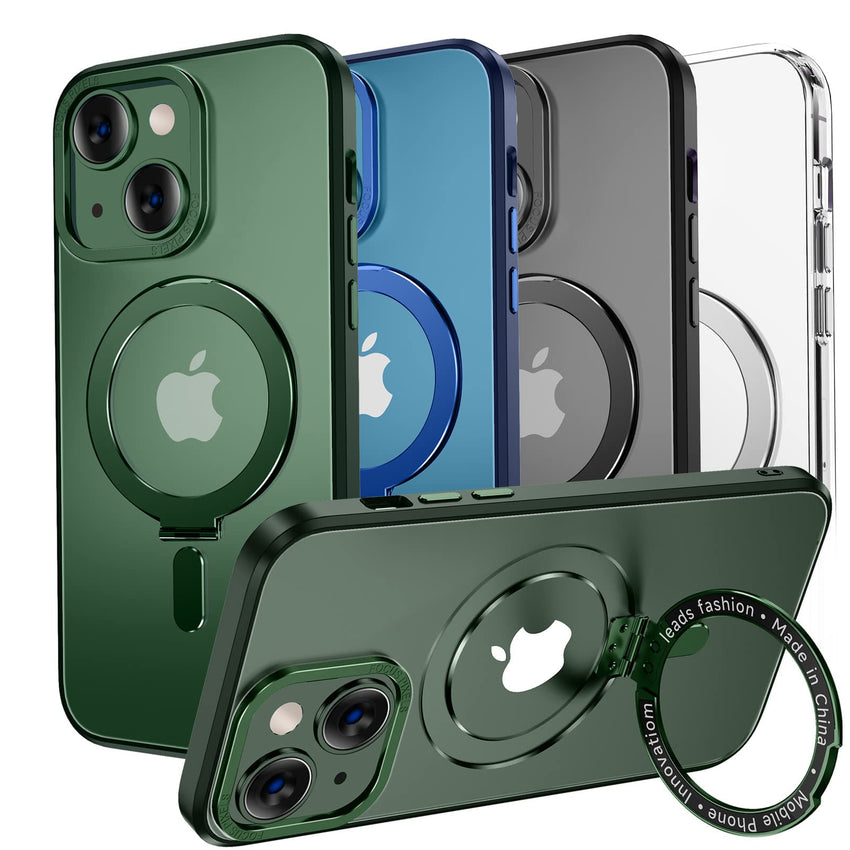 MAGIC JOHN for iPhone 13 Case/iPhone 14 Case(6.1 inch) [Compatible with Magsafe] [with Magnetic Metal Stand][Military Grade Shockproof][Anti Yellowing],Translucent Matte Back with Soft Edge,Black - 7DAY'S