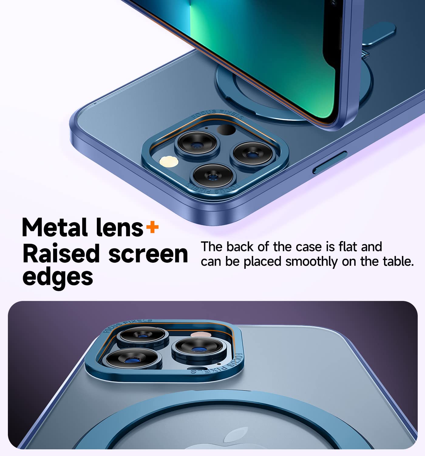 MAGIC JOHN Magnetic Case for iPhone 13 Pro Max Phone Case[Compatible with Magsafe] [with Magnetic Mental Stand][Military Grade Shockproof][Anti Yellowing],Translucent Matte Back with Soft Edge,Blue - 7DAY'S
