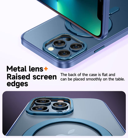 MAGIC JOHN Magnetic Case for iPhone 13 Pro Max Phone Case[Compatible with Magsafe] [with Magnetic Mental Stand][Military Grade Shockproof][Anti Yellowing],Translucent Matte Back with Soft Edge,Blue - 7DAY'S