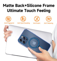 MAGIC JOHN Magnetic Case for iPhone 13 Pro Max Phone Case[Compatible with Magsafe] [with Magnetic Mental Stand][Military Grade Shockproof][Anti Yellowing],Translucent Matte Back with Soft Edge,Blue - 7DAY'S