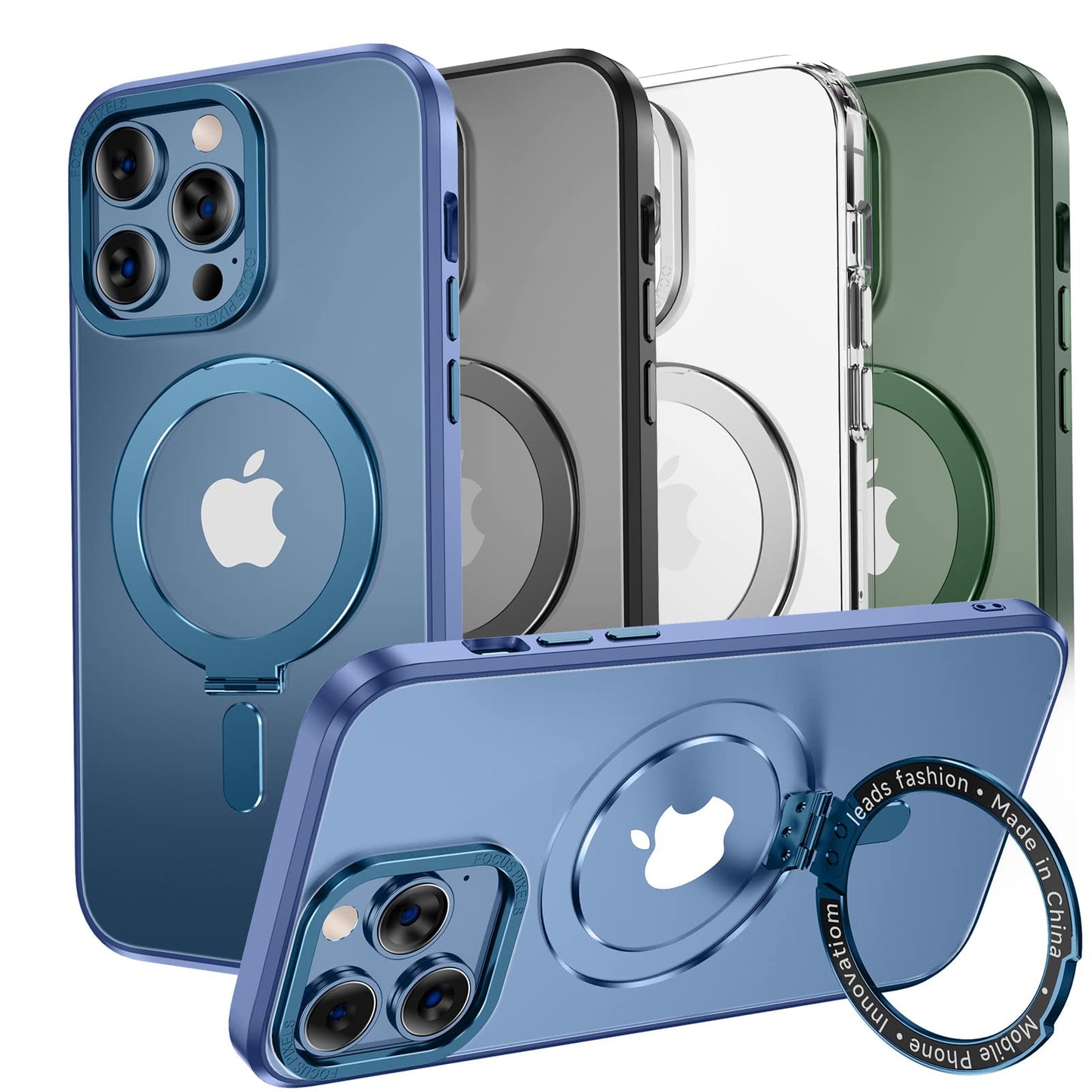 MAGIC JOHN Magnetic Case for iPhone 13 Pro Max Phone Case[Compatible with Magsafe] [with Magnetic Mental Stand][Military Grade Shockproof][Anti Yellowing],Translucent Matte Back with Soft Edge,Blue - 7DAY'S