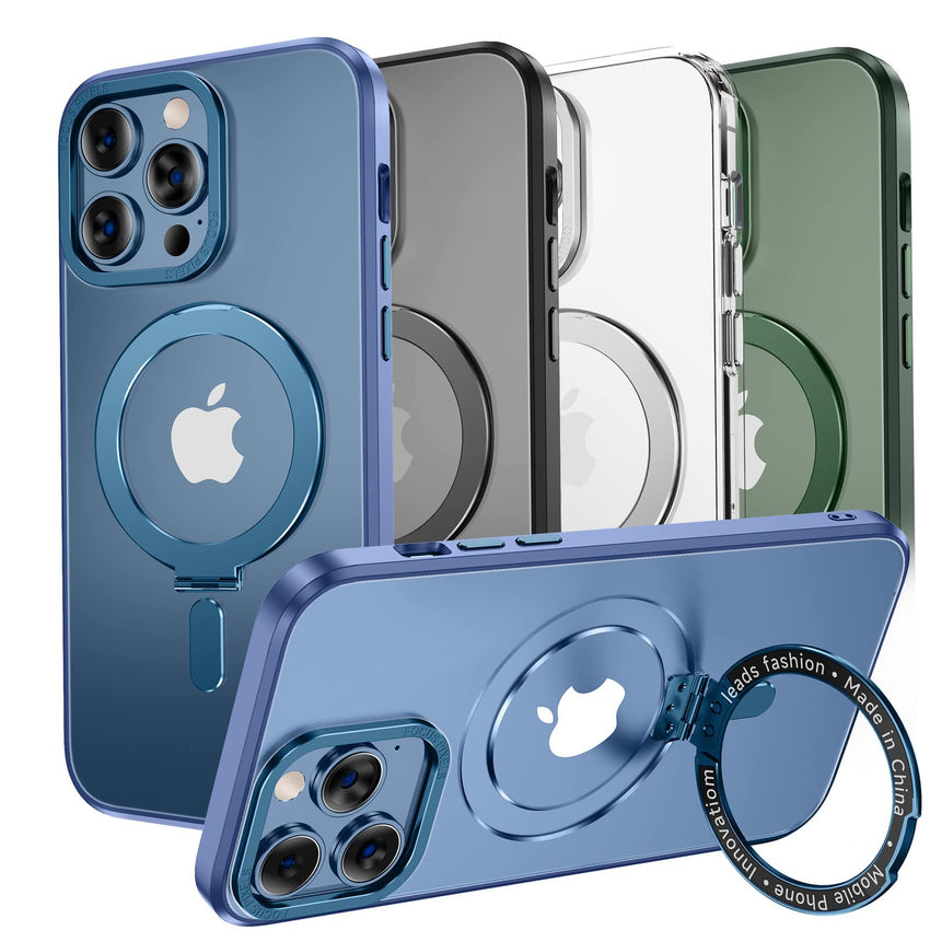 MAGIC JOHN Magnetic Case for iPhone 13 Pro Max Phone Case[Compatible with Magsafe] [with Magnetic Mental Stand][Military Grade Shockproof][Anti Yellowing],Translucent Matte Back with Soft Edge,Blue - 7DAY'S