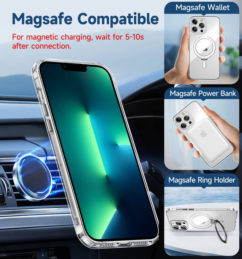 MAGIC JOHN Magnetic Case for iPhone 13 Pro Max Phone Case[Compatible with Magsafe] [with Magnetic Mental Stand][Military Grade Shockproof][Anti Yellowing],Translucent Matte Back with Soft Edge,Blue - 7DAY'S