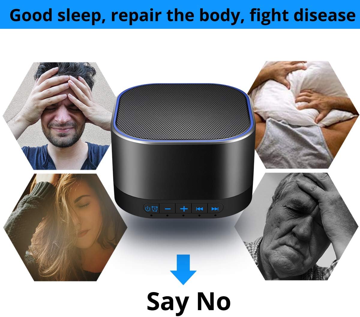Magicteam Sound Machine White Noise Machine with 20 Non Looping Natural Soothing Sounds Memory Function 32 Levels of Volume Powered by AC or USB and Sleep Sound Timer Therapy for Baby Kids Adults - 7DAY'S