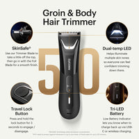 MANSCAPED® The Lawn Mower® 5.0 Ultra Groin & Body Hair Trimmer – Dual - Head SkinSafe® Trimmer & Foil Blades, Waterproof Wet/Dry Groomer, USB - C Rechargeable with Travel Case, Men’s Ball Shaver, Black - 7DAY'S