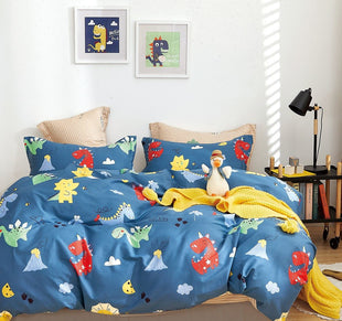 Markutus Kids Blue Dinosaur  Pattern: Dinosaur. Color: a combination of blue; red.yellow. green Material: Shell natural100%Cotton printing fabric; 40s40s 220tc. Filling 100% down alternative poly fill 270gsm .