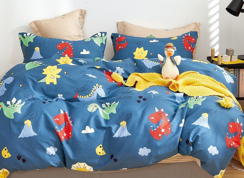 Markutus Kids Blue Dinosaur Pattern: Dinosaur. Color: a combination of blue; red.yellow. green Material: Shell natural100%Cotton printing fabric; 40s40s 220tc. Filling 100% down alternative poly fill 270gsm . - 7DAY'S