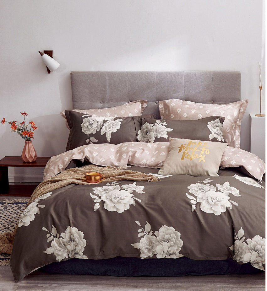 Marrisa Brown Floral 100% Cotton Comforter Set - 7DAY'S