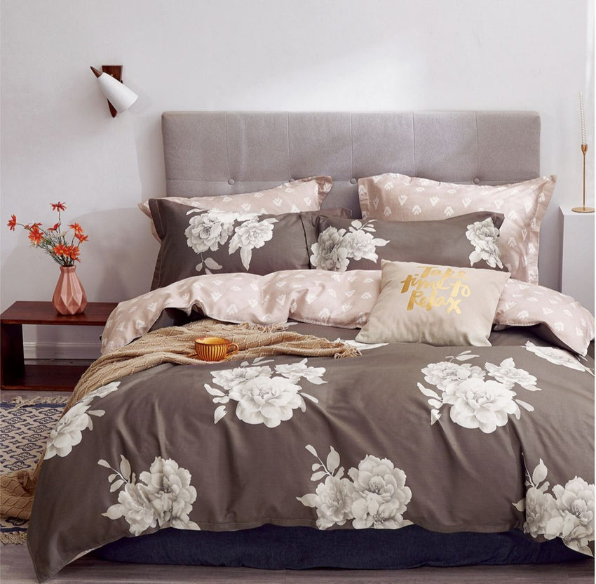 Marrisa Brown Floral 100% Cotton Comforter Set - 7DAY'S