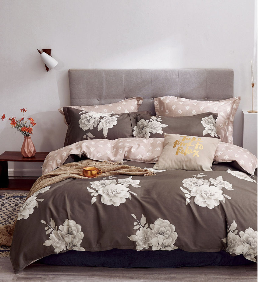 Marrisa Brown Floral 100% Cotton Comforter Set - 7DAY'S