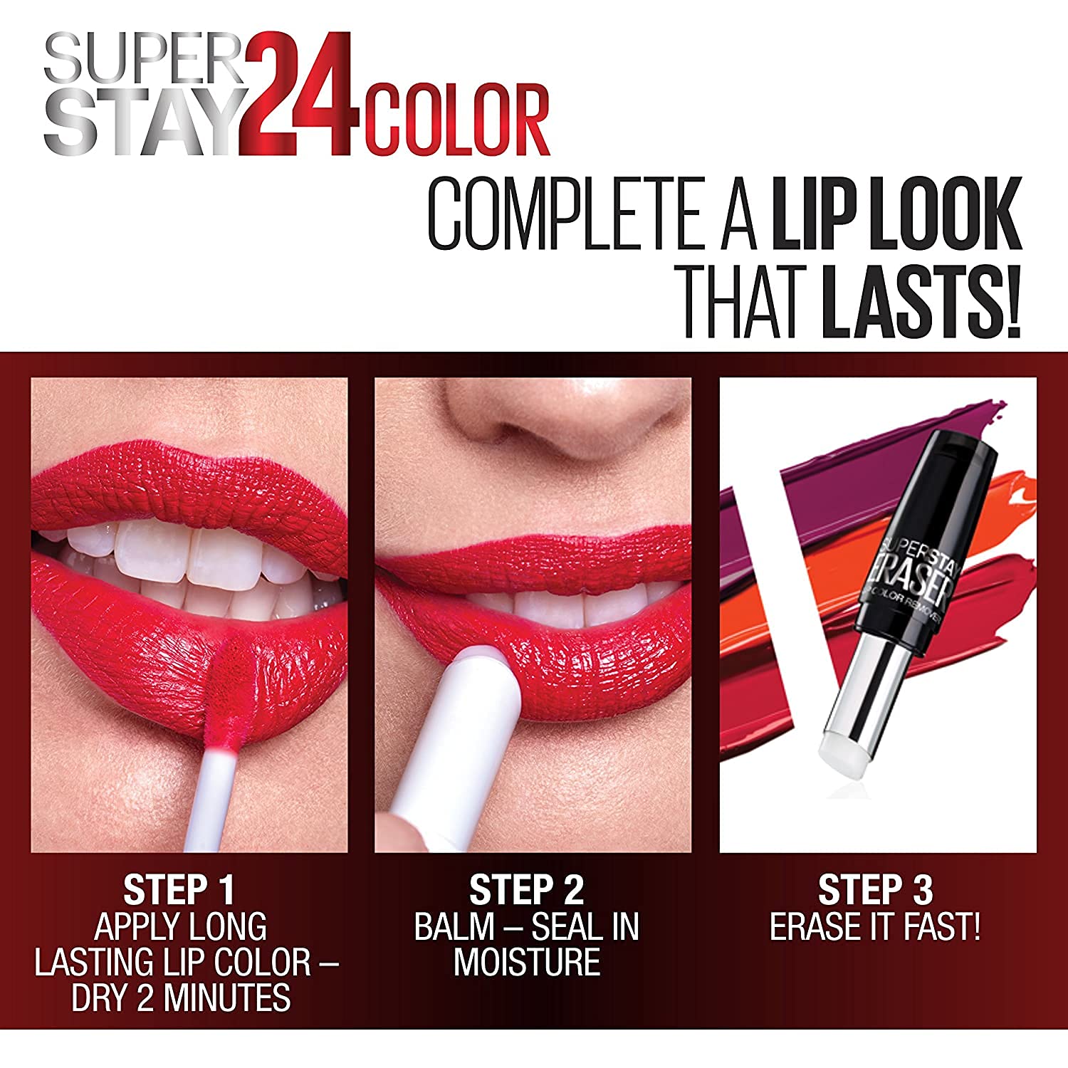 Maybelline Super Stay 24, 2 - Step Liquid Lipstick Makeup, Long Lasting Highly Pigmented Color with Moisturizing Balm, Very Cranberry, Ruby Red, 1 Count - 7DAY'S