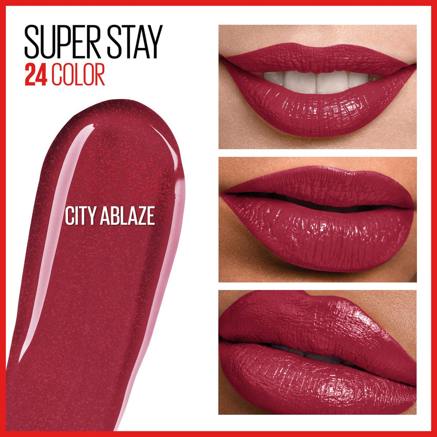 Maybelline Super Stay 24, 2 - Step Liquid Lipstick Makeup, Long Lasting Highly Pigmented Color with Moisturizing Balm, Very Cranberry, Ruby Red, 1 Count - 7DAY'S
