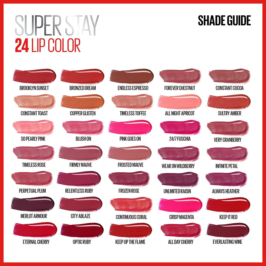 Maybelline Super Stay 24, 2 - Step Liquid Lipstick Makeup, Long Lasting Highly Pigmented Color with Moisturizing Balm, Very Cranberry, Ruby Red, 1 Count - 7DAY'S