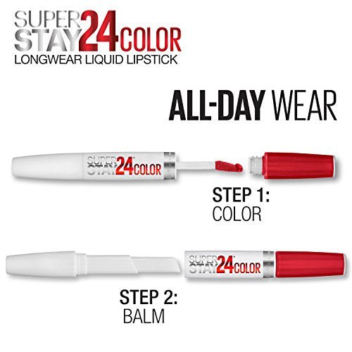 Maybelline Super Stay 24, 2 - Step Liquid Lipstick Makeup, Long Lasting Highly Pigmented Color with Moisturizing Balm, Very Cranberry, Ruby Red, 1 Count - 7DAY'S