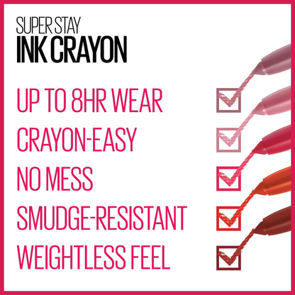 Maybelline Super Stay Ink Crayon Lipstick Makeup, Precision Tip Matte Lip Crayon with Built - in Sharpener, Longwear Up To 8Hrs, Lead The Way, Pink Beige, 1 Count - 7DAY'S