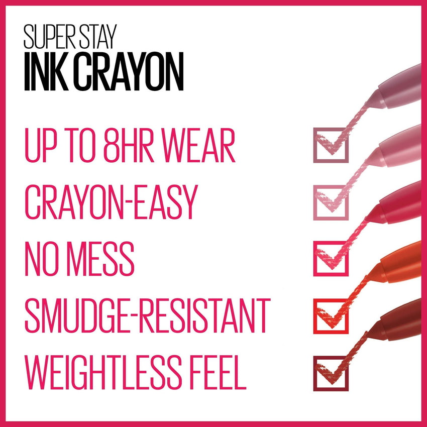 Maybelline Super Stay Ink Crayon Lipstick Makeup, Precision Tip Matte Lip Crayon with Built - in Sharpener, Longwear Up To 8Hrs, Lead The Way, Pink Beige, 1 Count - 7DAY'S