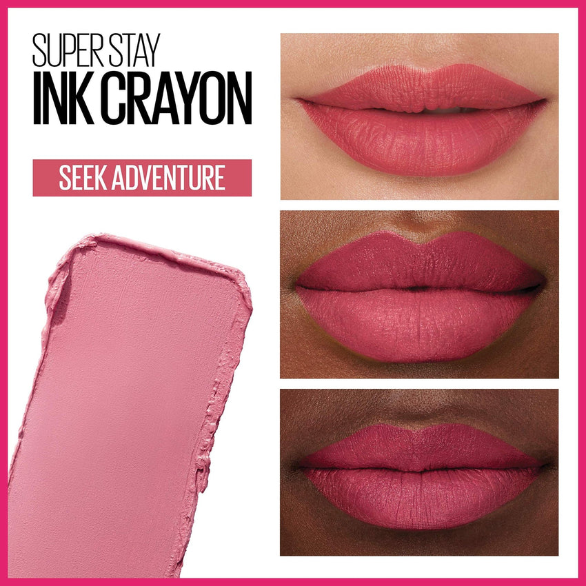 Maybelline Super Stay Ink Crayon Lipstick Makeup, Precision Tip Matte Lip Crayon with Built - in Sharpener, Longwear Up To 8Hrs, Lead The Way, Pink Beige, 1 Count - 7DAY'S