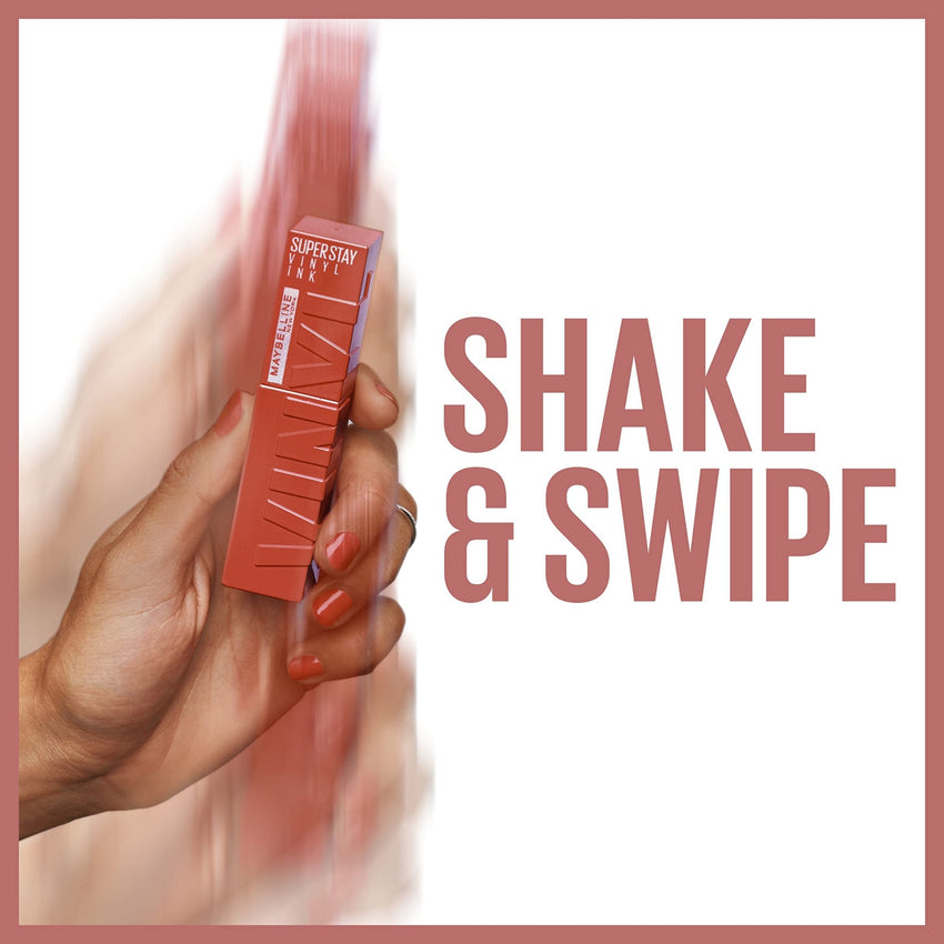 Maybelline Super Stay Vinyl Ink Longwear No - Budge Liquid Lipcolor Makeup, Highly Pigmented Color and Instant Shine, Cheeky, Rose Nude Lipstick, 0.14 fl oz, 1 Count - 7DAY'S
