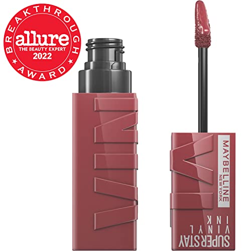 Maybelline Super Stay Vinyl Ink Longwear No - Budge Liquid Lipcolor Makeup, Highly Pigmented Color and Instant Shine, Cheeky, Rose Nude Lipstick, 0.14 fl oz, 1 Count - 7DAY'S