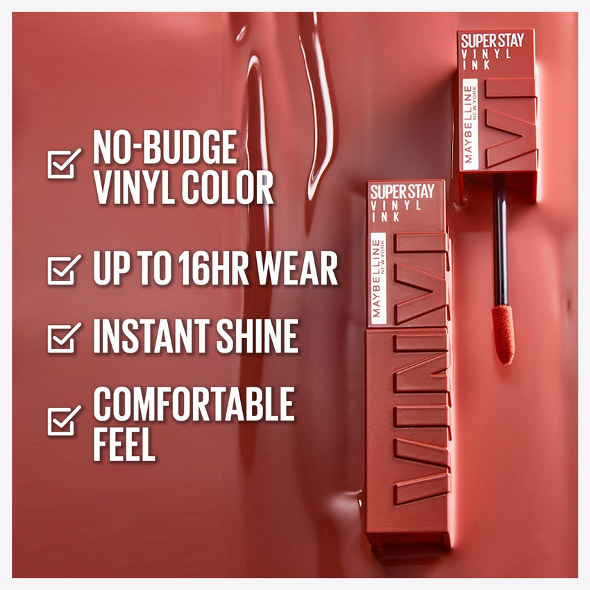 Maybelline Super Stay Vinyl Ink Longwear No - Budge Liquid Lipcolor Makeup, Highly Pigmented Color and Instant Shine, Cheeky, Rose Nude Lipstick, 0.14 fl oz, 1 Count - 7DAY'S