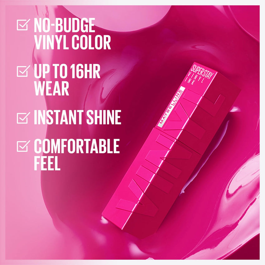Maybelline Super Stay Vinyl Ink Longwear No - Budge Liquid Lipcolor Makeup, Highly Pigmented Color and Instant Shine, Cheeky, Rose Nude Lipstick, 0.14 fl oz, 1 Count - 7DAY'S