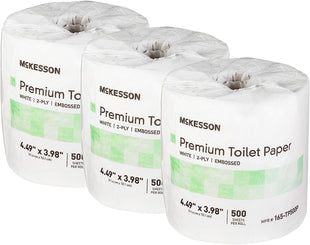 McKesson Toilet Paper Roll. Pack of 80 Tissue Paper 4" x 4.5" White 2-Ply Ultra-Soft Toilet Tissue Standard Size Cored Roll 500 Sheets Bathroom Tissue for Home; Offices; Clinics