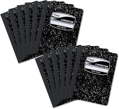 Mead Composition Notebook, 3 Pack, Wide Ruled Paper, 7 - 1/2" x 9 - 3/4", 100 Sheets per Comp Book, Black Marble (38301) - 7DAY'S
