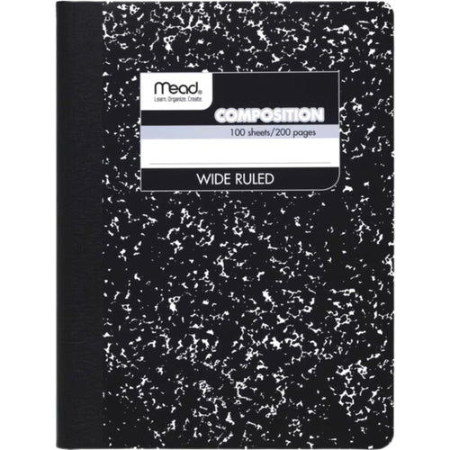 Mead Composition Notebook, 3 Pack, Wide Ruled Paper, 7-1/2" x 9-3/4", 100 Sheets per Comp Book, Black Marble (38301)