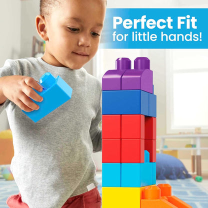 MEGA BLOKS First Builders Toddler Blocks Toys Set, Big Building Bag with 80 Pieces and Storage, Blue, Ages 1+ Years - 7DAY'S