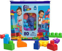MEGA BLOKS First Builders Toddler Blocks Toys Set, Big Building Bag with 80 Pieces and Storage, Blue, Ages 1+ Years - 7DAY'S