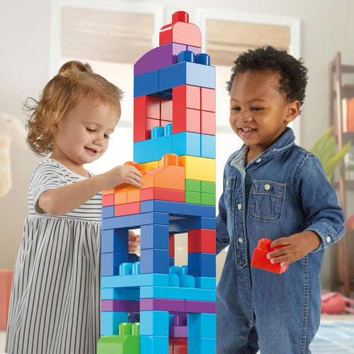 MEGA BLOKS First Builders Toddler Blocks Toys Set, Big Building Bag with 80 Pieces and Storage, Blue, Ages 1+ Years - 7DAY'S
