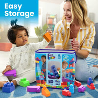 MEGA BLOKS First Builders Toddler Blocks Toys Set, Big Building Bag with 80 Pieces and Storage, Blue, Ages 1+ Years - 7DAY'S