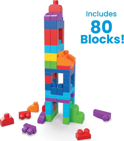 MEGA BLOKS First Builders Toddler Blocks Toys Set, Big Building Bag with 80 Pieces and Storage, Blue, Ages 1+ Years - 7DAY'S
